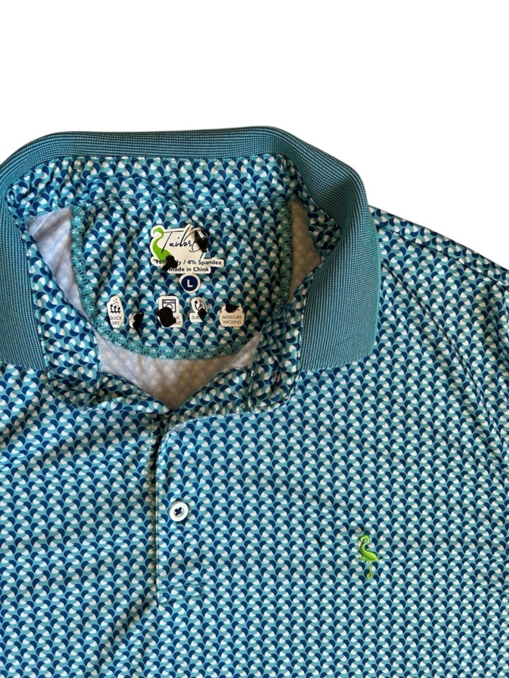 Light Blue Patterned Men’s Polo Shirt with Contrast Collar